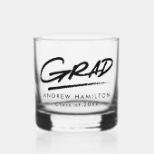 Modern Dashed Afstudeerder Zwart Typografie Afstud Whisky Glas (Voorkant)