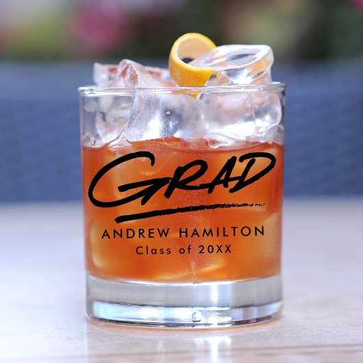 Modern Dashed Afstudeerder Zwart Typografie Afstud Whisky Glas