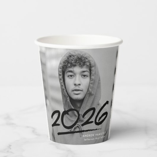 Modern Dashed Black 2025 Foto Afstuderen Papieren Bekers (Achterkant)