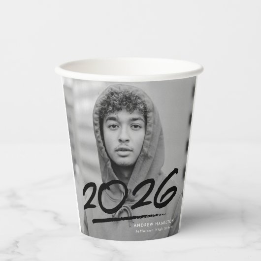 Modern Dashed Black 2025 Foto Afstuderen Papieren Bekers (Voorkant)