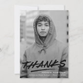 Modern Dashed Black Photo Afstuderen Bedankkaart (Voorkant)