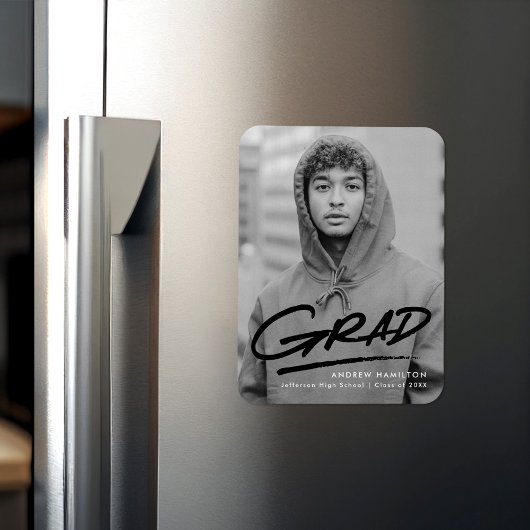 Modern Dashed Black Photo Afstuderen Magneet