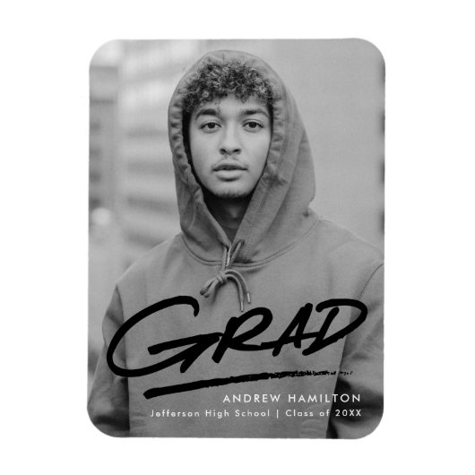 Modern Dashed Black Photo Afstuderen Magneet (Verticaal)