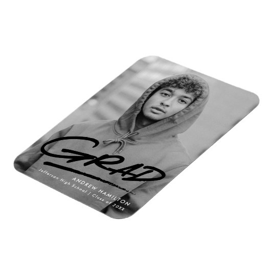 Modern Dashed Black Photo Afstuderen Magneet (Linkerzijde)