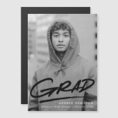 Modern Dashed Black Photo Afstuderen Magnetische Uitnodiging (Voorkant / Achterkant)