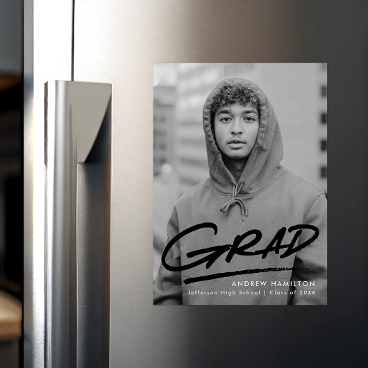 Modern Dashed Black Photo Afstuderen Magnetische Uitnodiging