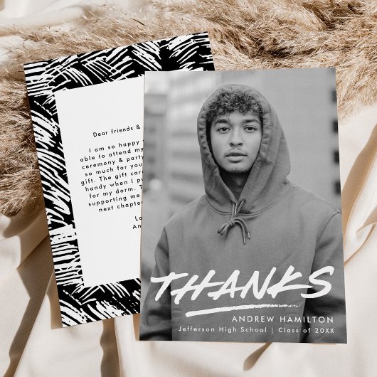 Modern Dashed Photo Afstuderen Bedankkaart
