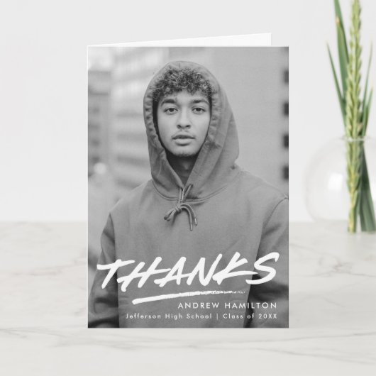 Modern Dashed Photo Afstuderen Bedankkaart (Voorkant)
