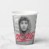 Modern Dashed Red 2025 Foto Afstuderen Papieren Bekers (Achterkant)
