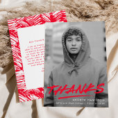 Modern Dashed Red Photo Afstuderen Bedankkaart