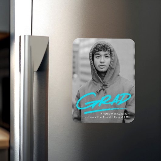 Modern Dashed Turquoise Foto Afstuderen Magneet