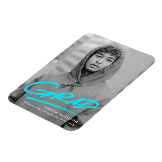 Modern Dashed Turquoise Foto Afstuderen Magneet (Linkerzijde)