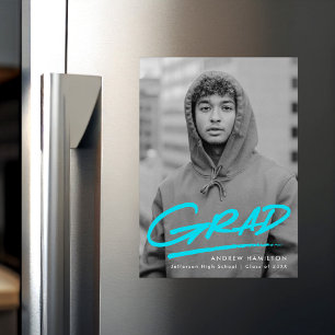 Modern Dashed Turquoise Foto Afstuderen Magnetische Uitnodiging