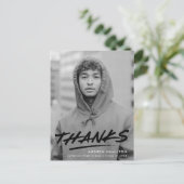 Modern Dashed Zwart Foto Afstuderen Dank u Briefkaart (Staand voorkant)