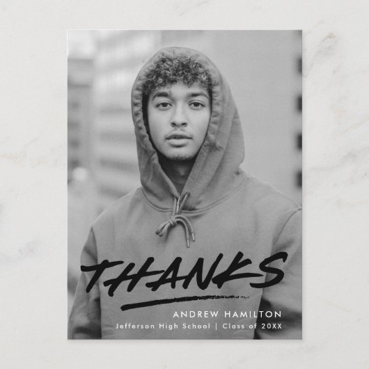 Modern Dashed Zwart Foto Afstuderen Dank u Briefkaart (Voorkant)