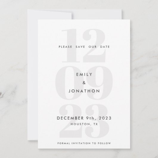 Modern Date Number Typografie Gray Save The Date (Voorkant)