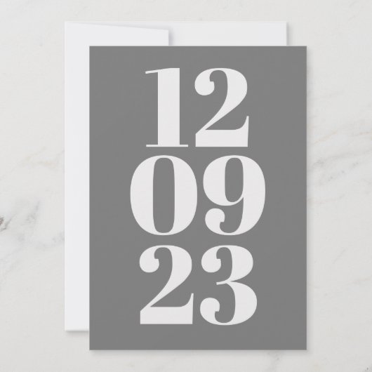 Modern Date Number Typografie Gray Save The Date (Achterkant)