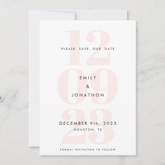 Modern Date Number Typography Dusty Pink Save The Date (Voorkant)