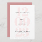 Modern Date Number Typography Dusty Pink Save The Date (Voorkant / Achterkant)