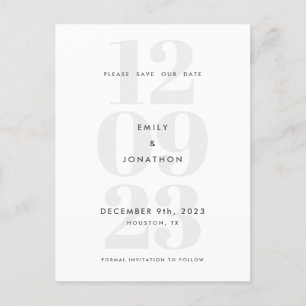 Modern Date Numeral Typography Gray Aankondigingskaart