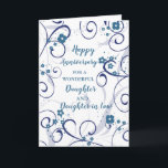 Modern Daughter & Daughter in Law Jubileum Kaart<br><div class="desc">Gelukkige huwelijksjubileumkaart voor dochter en schoondochter met modern blauw bloemen en wervelingen ontwerp,  en oprechte vers.</div>