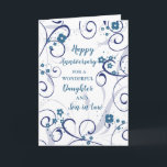 Modern Daughter & Son in Law Bruiloft Jubileum Kaart<br><div class="desc">Gelukkige huwelijksjubileumkaart voor dochter en schoonzoon met modern blauw bloemen en wervelingen ontwerp,  en oprechte vers.</div>
