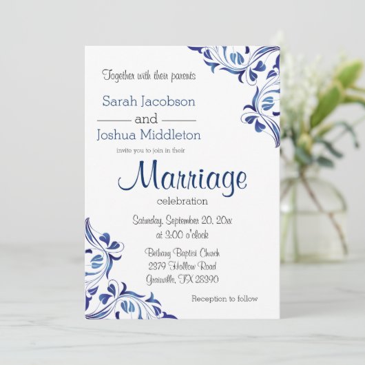 Modern Day Blue Sapphire Floral Kaart (Staand voorkant)