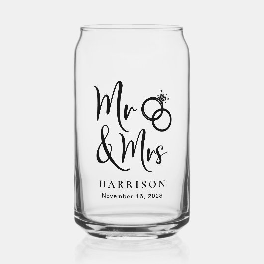 Modern de heer Mrs Wedding Blikvorm Glas (Voorkant)