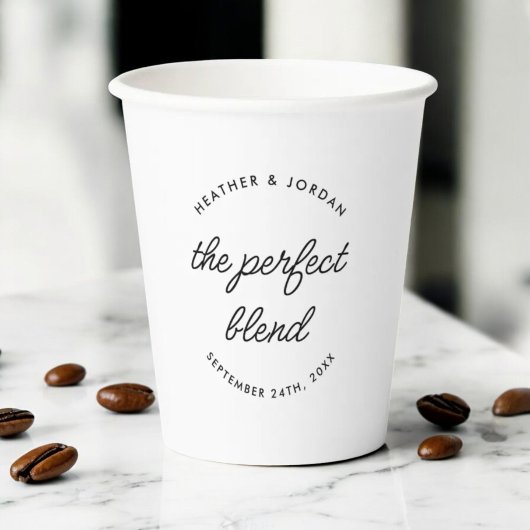 Modern de perfecte blend bruiloft koffie of thee papieren bekers