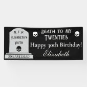 Modern Death to My 20s Black 30th Birthday Party Spandoek (Horizontaal)