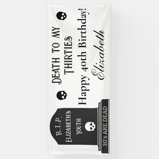 Modern Death to My 30s Skulls 40th Birthday Party Spandoek (Verticaal)