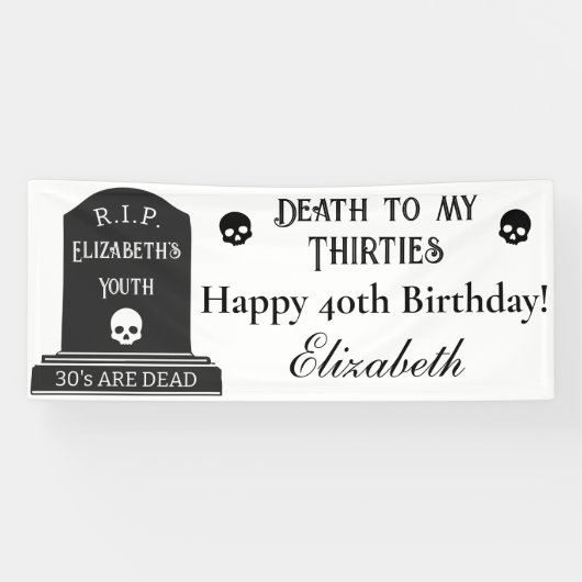 Modern Death to My 30s Skulls 40th Birthday Party Spandoek (Horizontaal)