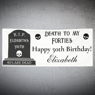 Modern Death to My 40s Skulls 50th Birthday Party Spandoek
