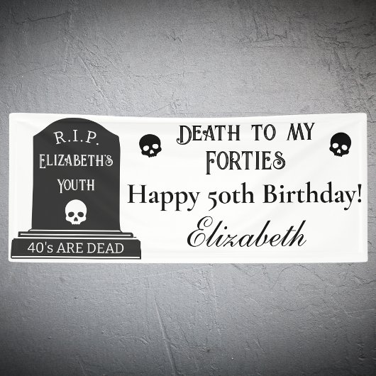 Modern Death to My 40s Skulls 50th Birthday Party Spandoek
