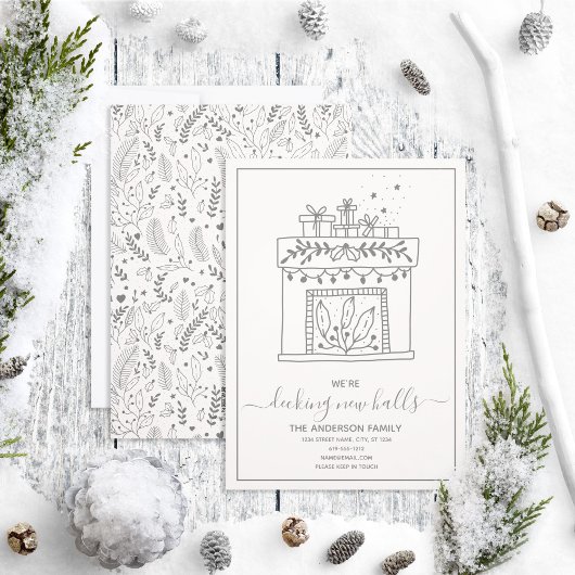 Modern Decing New Halls Moving Announcement Feestdagenkaart