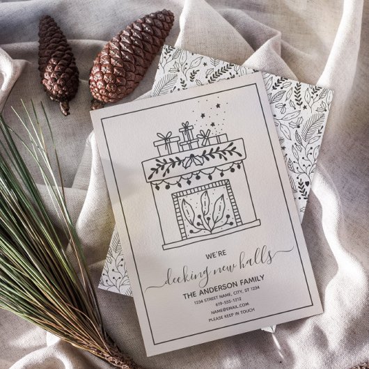 Modern Decing New Halls Moving Announcement Feestdagenkaart