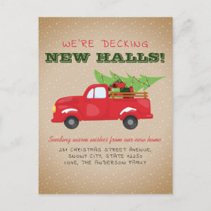 Modern Declans New Halls Red Truck Holiday Moving Aankondigingskaart