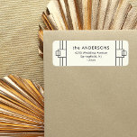 Modern Deco | Adres voor ivoor en zwart-wit Etiket<br><div class="desc">Deze glamoureuze trouwadressen zijn voorzien van een moderne spin op klassiek kunstdeco. De zwarte geometrische grenzen en de versiering versieren een elegante ivoren achtergrond voor een dramatische,  vintage bruiloft blik.</div>