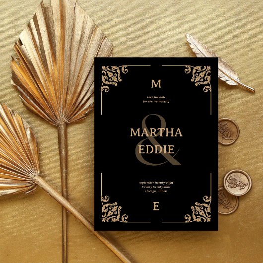 Modern Deco | Black and Gold Photo Back Wedding Save The Date