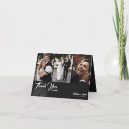 Modern Deco Black Peacock 3 foto bruiloft gevouwen Bedankkaart