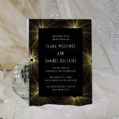 Modern Deco Black Wedding Gold Foil Uitnodiging