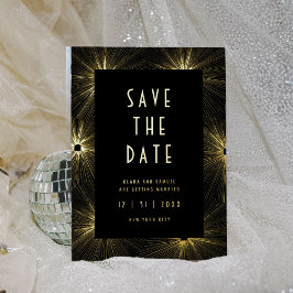 Modern deco Black Wedding Save the Date Gold Folie Uitnodiging