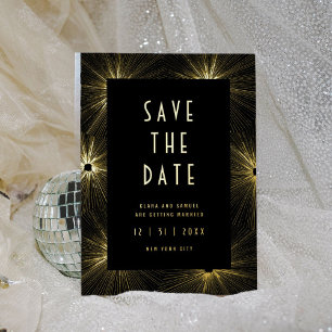 Modern deco Black Wedding Save the Date Gold Folie Uitnodiging