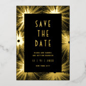 Modern deco Black Wedding Save the Date Gold Folie Uitnodiging (Voorkant)
