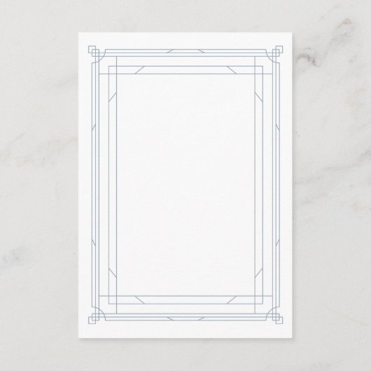 Modern Deco | Details witte en blauwe bruiloft Informatiekaartje (Achterkant)