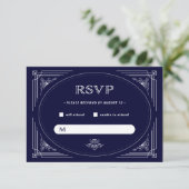 Modern Deco | Donkere marineblauw en wit RSVP Kaartje (Staand voorkant)