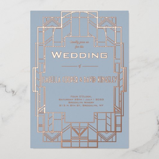 Modern Deco Dusty Blue I Folie Invitation Folie Uitnodiging (Voorkant)