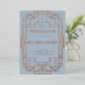 Modern Deco Dusty Blue I Folie Invitation Folie Uitnodiging (Staand Voorkant)