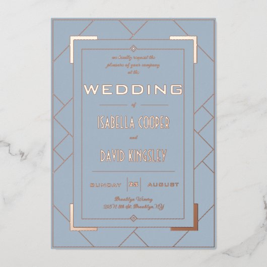 Modern Deco Dusty Blue I Folie Invitation Folie Uitnodiging (Voorkant)