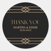 Modern Deco | Elegant Black and Faux Gold Wedding Ronde Sticker (Voorkant)